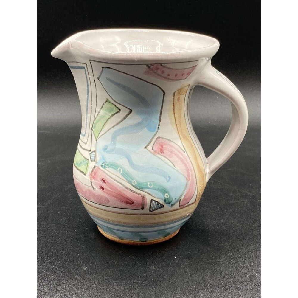 Vivian Jehn Redware Pottery 5” Pitcher Mackenzie Childs Style Pastel Colors - Picture 14 of 14